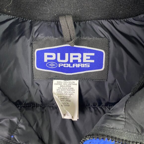 Pure Polaris Puffer Down Vest Men's Large Snowmobile Black Blue - Picture 9 of 14
